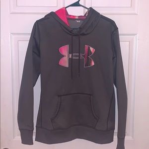 Grey Under Armour sweatshirt with pink logo